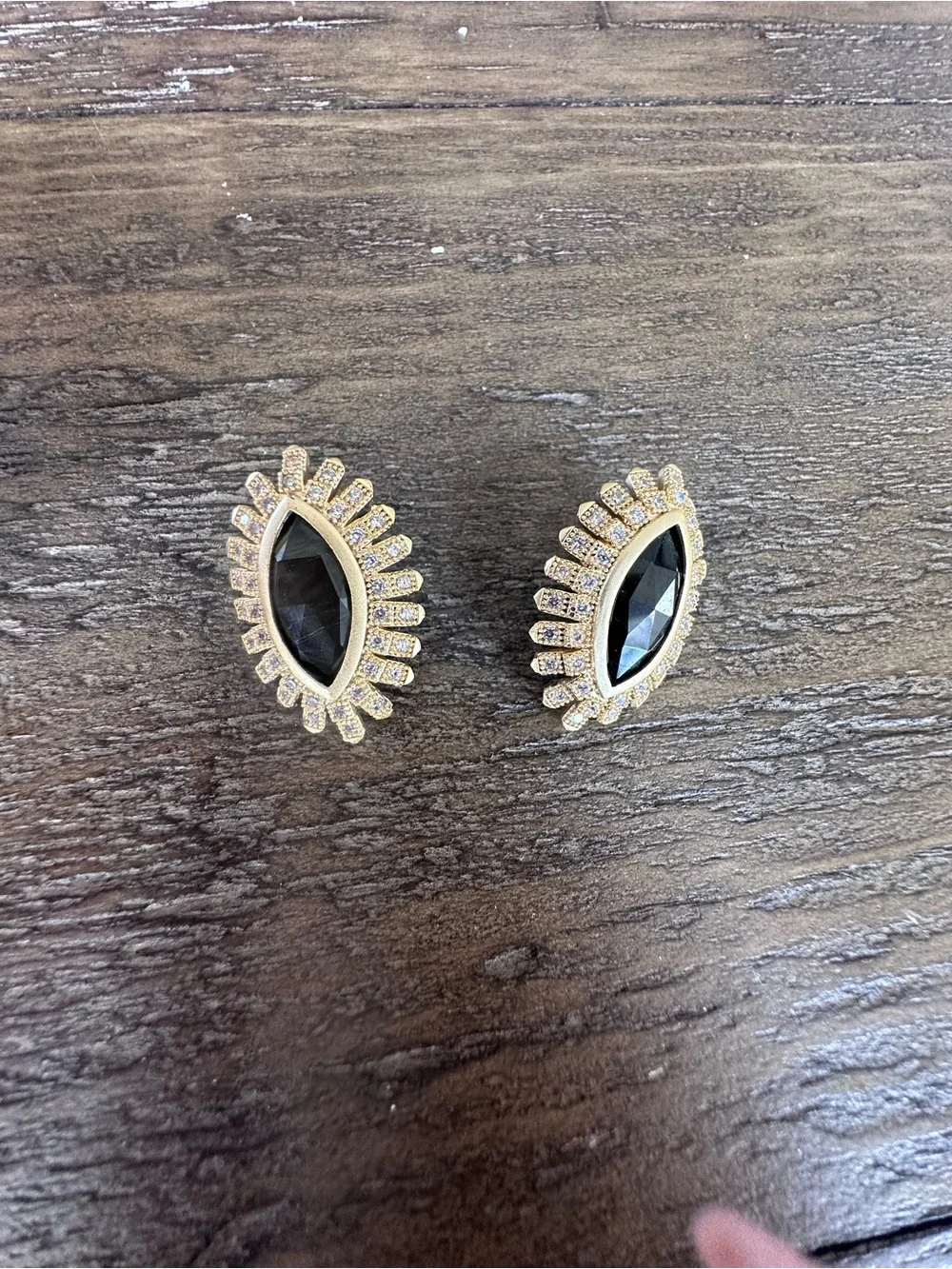 Prototype Kendra Scott - Gold-Tone Black Marquise Crystal Halo Stud Earrings